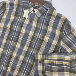 LL BEAN SIGNATURE HERITAGE FLANNEL SHIRT MENS XL SLIM FIT GRAY YELLOW PLAID NEW
